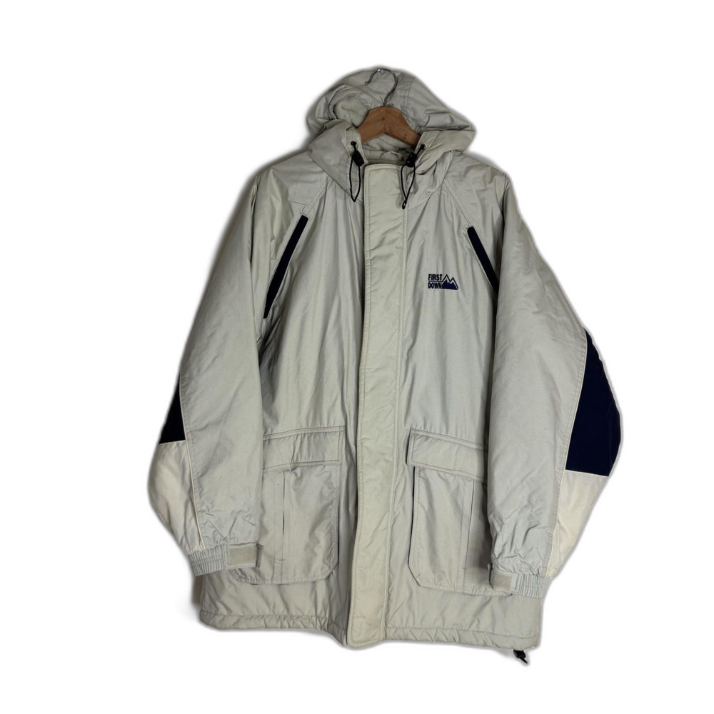 First Down Jacket Mens Medium Gray Hooded Parka Sixty-Four Retro Outdoor Winter